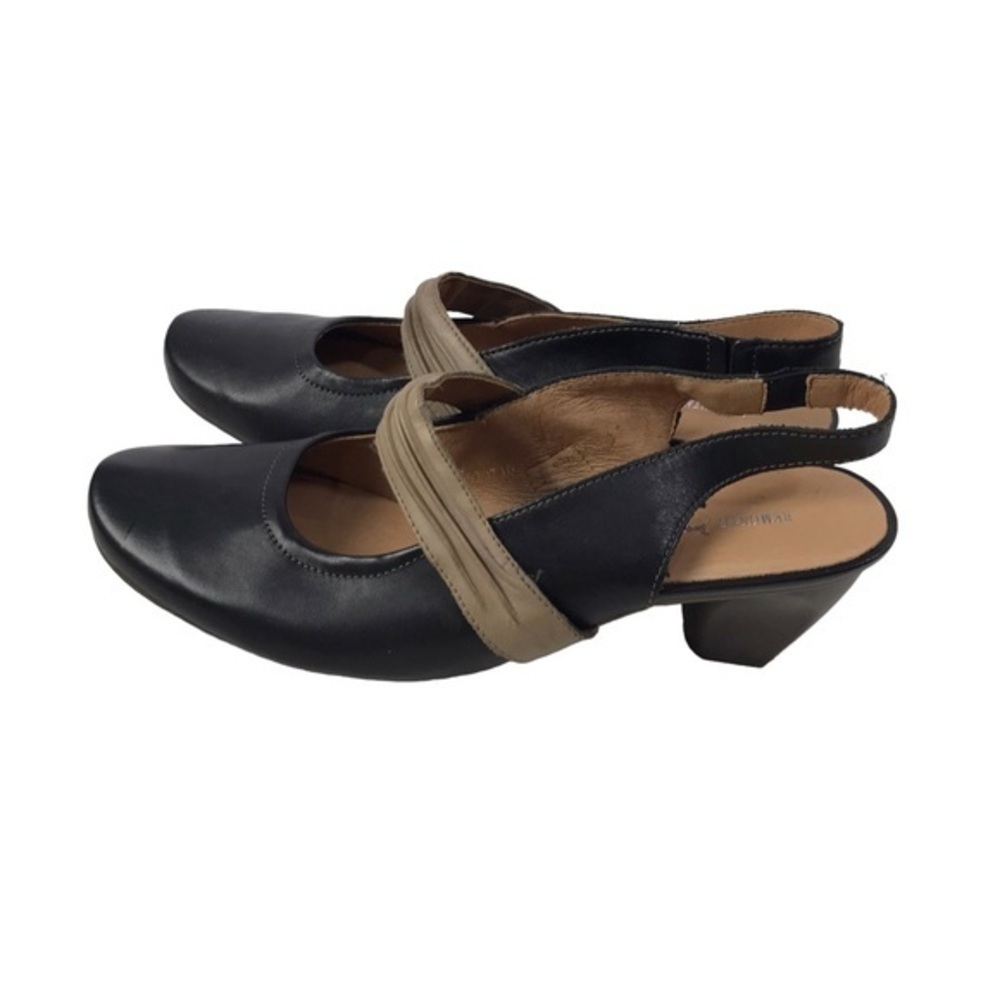Remonte Dorndorf black/tan eather slingback shoes wooden heel size 41 or US 9
